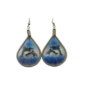 Thread Dolphin Teardrop Earrings Hook Closure Silver Tone Vintage